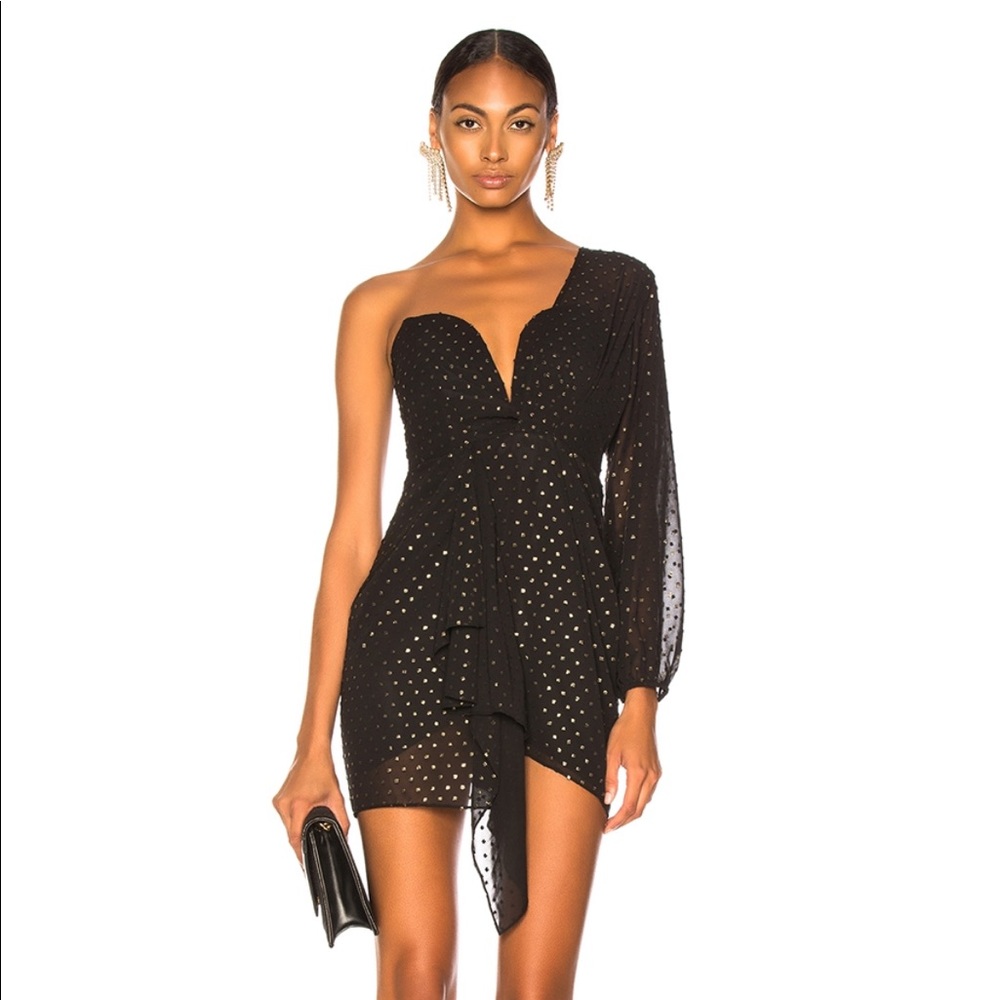 Michelle Mason draped onesleeve minidress gold dot